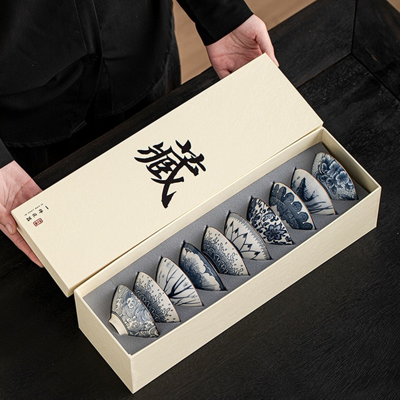 10pcs/box Blue and White Porce - Celadon Ceramic Cup ulasan dan harga